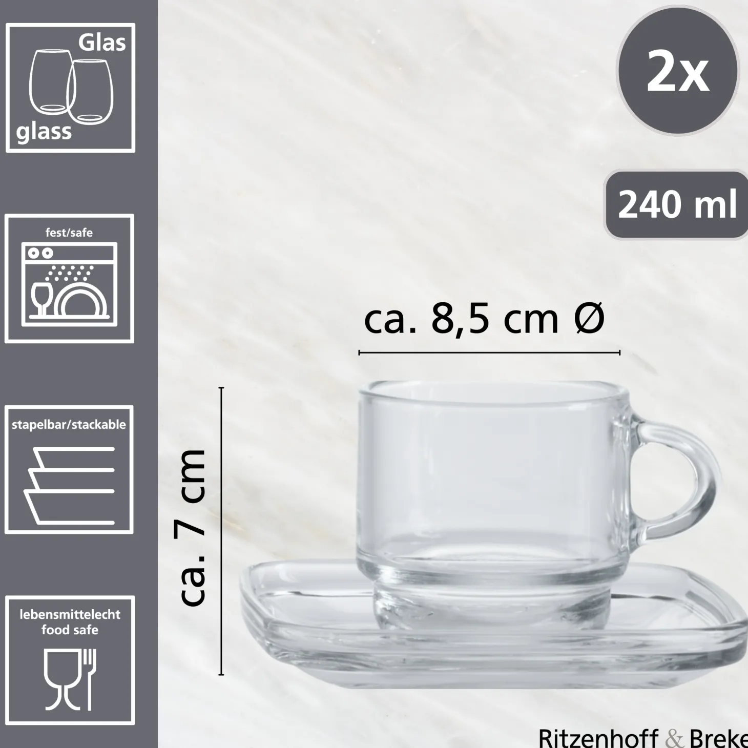 Cappuccino-Set Americano | 4-teilig | 240 ml | Stapelbar | hitzebeständiges Glas
