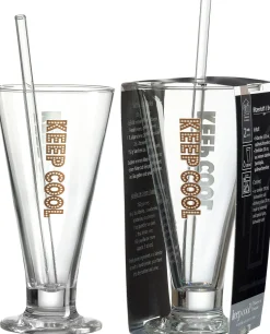 Eiskaffeeglas Lio | 330 ml | braun | mit Glastrinkhalm