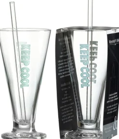 Eiskaffeeglas Lio | 330 ml | türkis | mit Glastrinkhalm