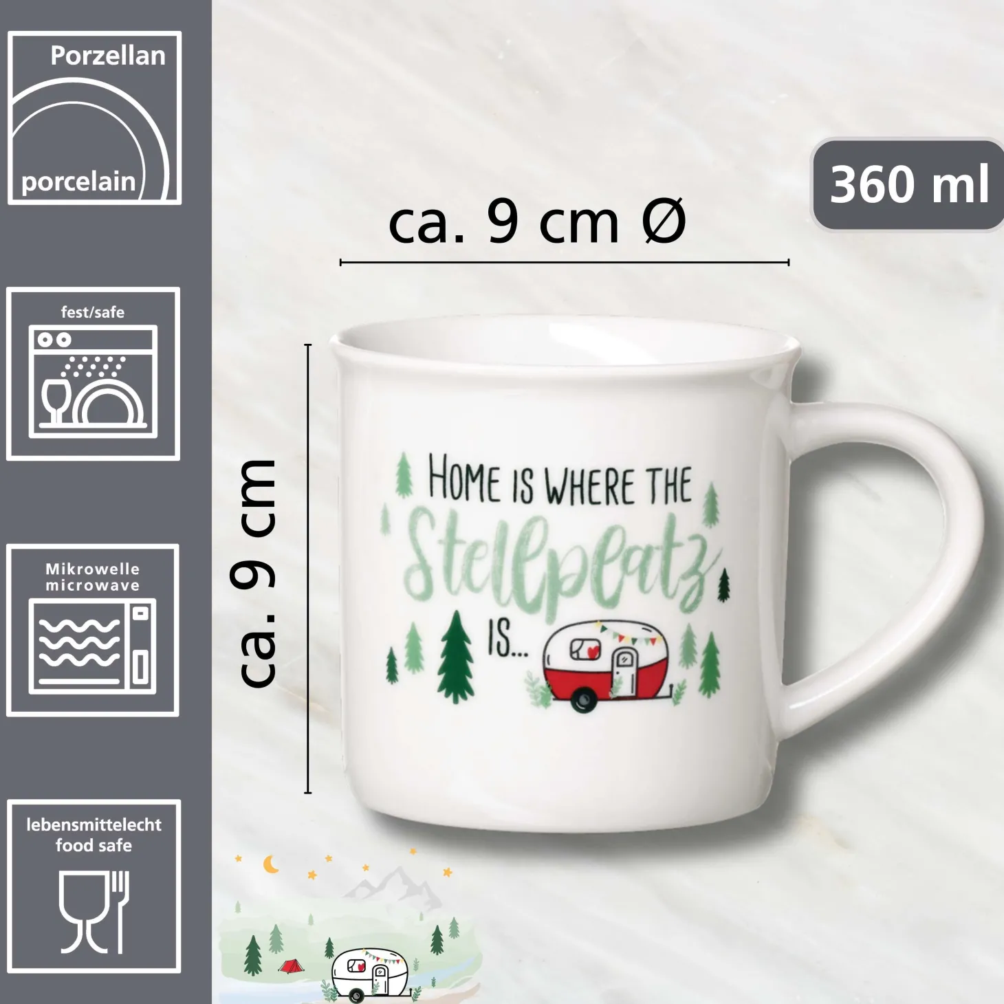 Kaffeebecher Camping Stellplatz | 360 ml | weiss