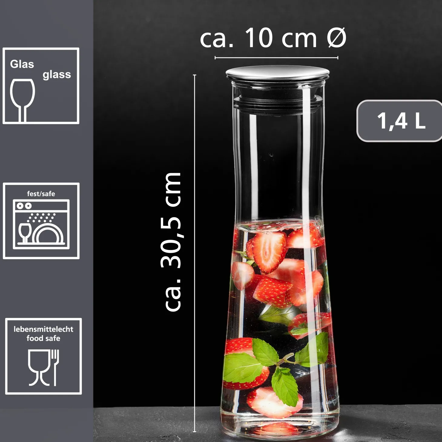 Karaffe Perfetto | 1,4 Liter | mit Edelstahldeckel