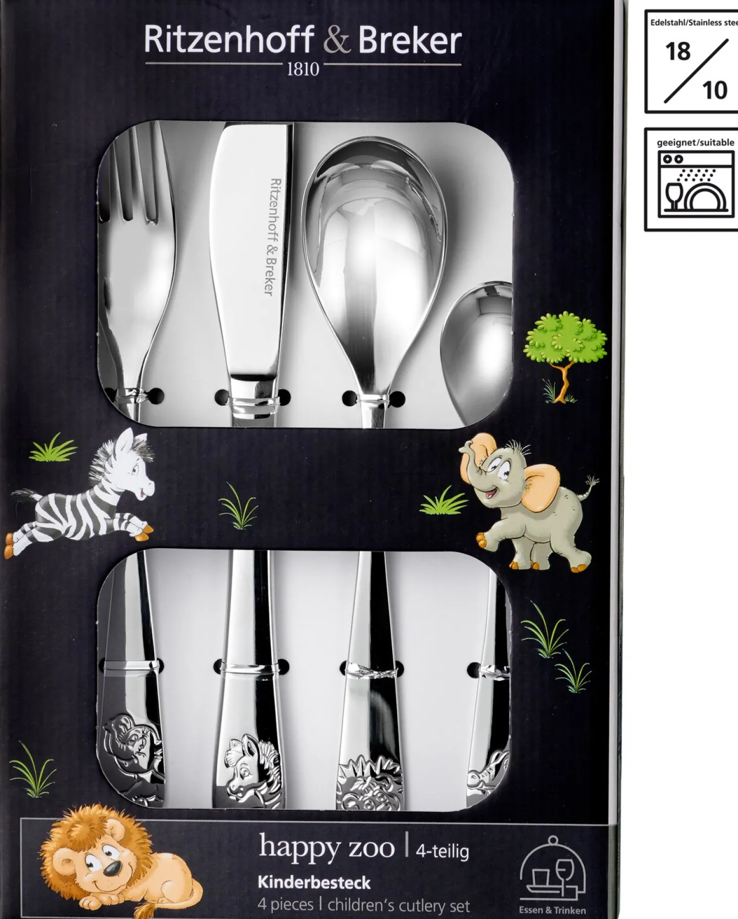 Kinderbesteck-Set Happy Zoo | 4-teilig | silber