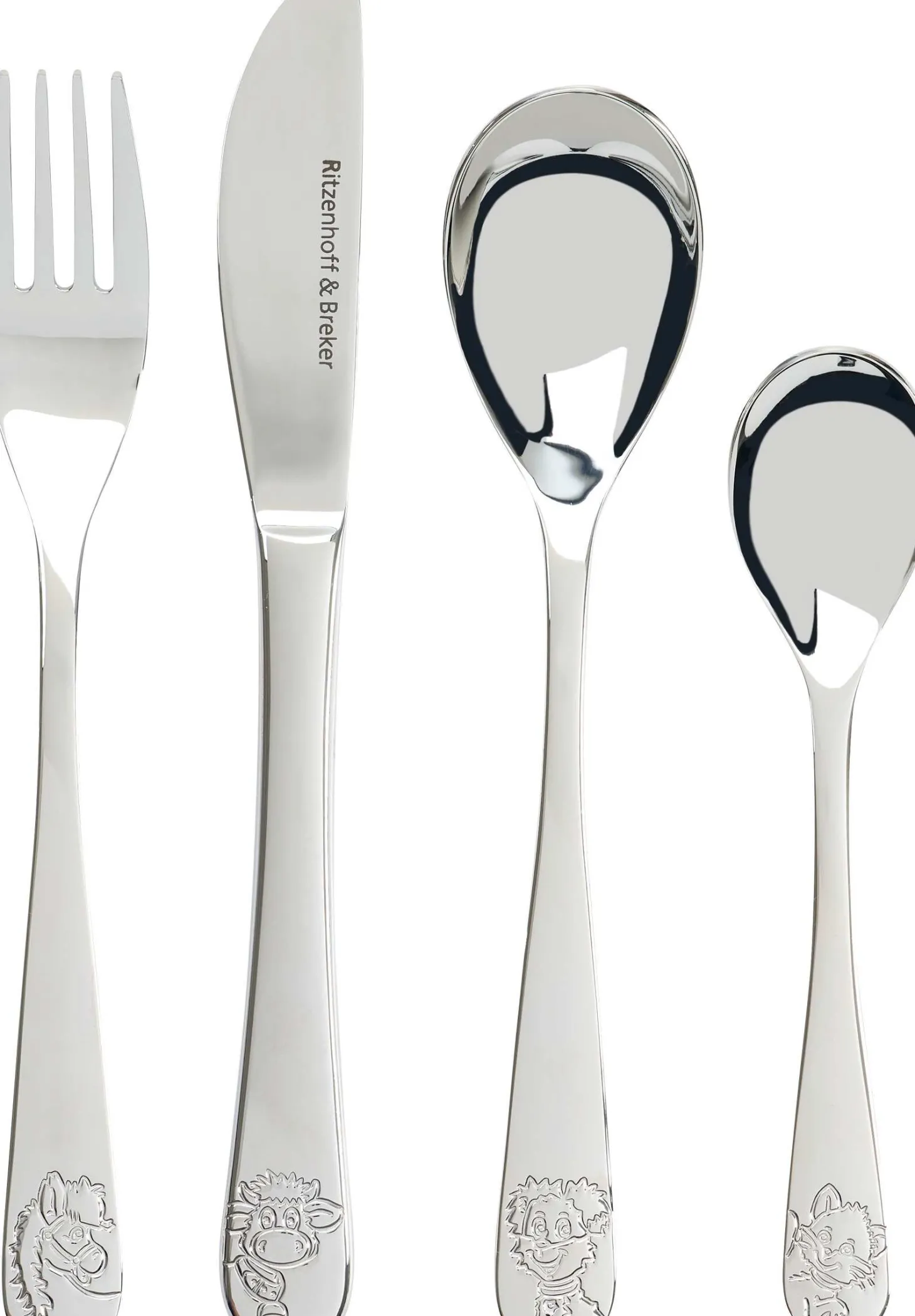 Kinderbesteck-Set Hoftiere | 4-teilig | silber