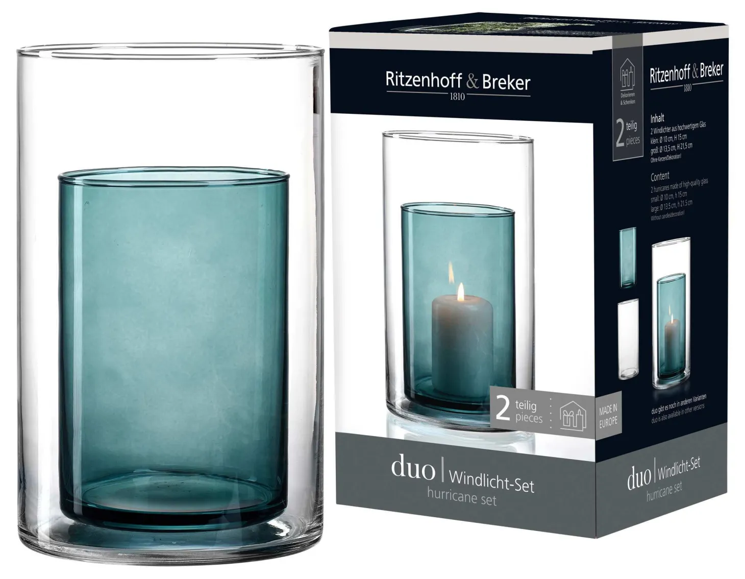 Windlicht-Set Duo | 2-teilig | petrol